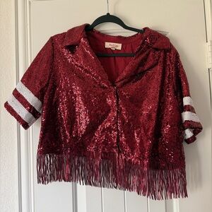 Maroon crop Sequin Fringe Game Day Top
